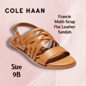 Cole Haan Francie Multi-Strap Flat Leather Sandals Size 9 Pecan